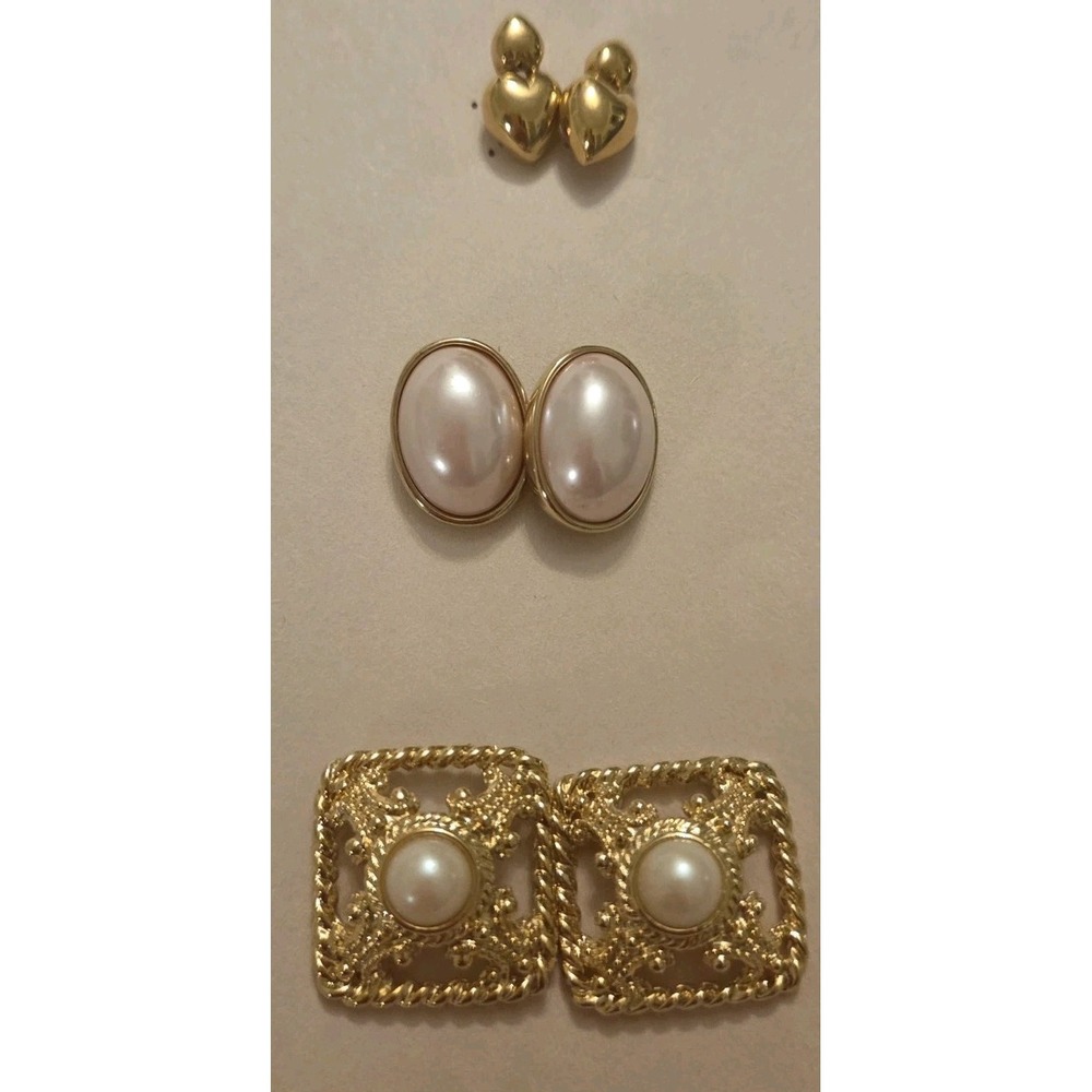 Lot of 3 Pairs Vintage Gold Tone Post Pierced Earrings Marvella + Unbranded